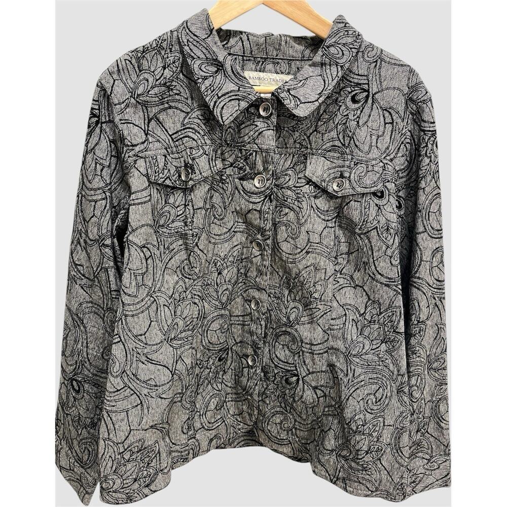 BAMBOO TRADERS Women’s XL Vintage Jacket Velvet Burnout Button Up Classic Office